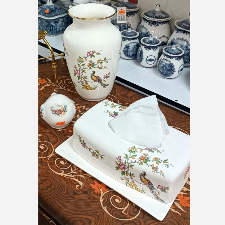 ست دکوری گلدان جادستمالی مرغ آمین در طرح های مختلف
