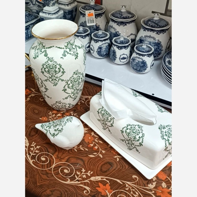 ست دکوری گلدان جادستمالی مرغ آمین در طرح های مختلف
