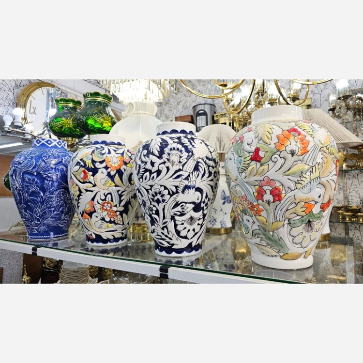 گلدان گلمرغی طرح برجسته سرامیکی ارتفاع 5۰ سانت در رنگبندی