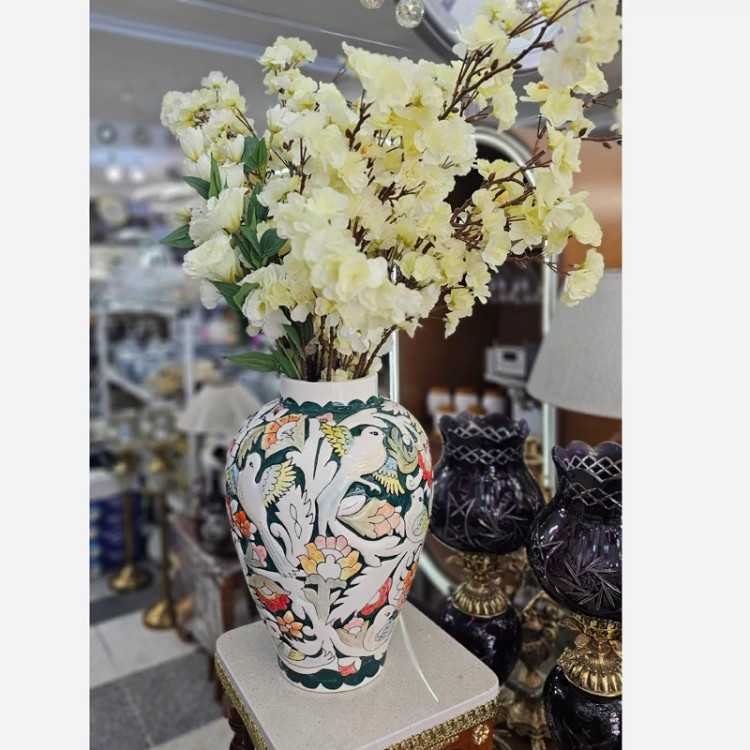 گلدان سرامیکی گلمرغی طرح برجسته ارتفاع ۵۰ در رنگبندی