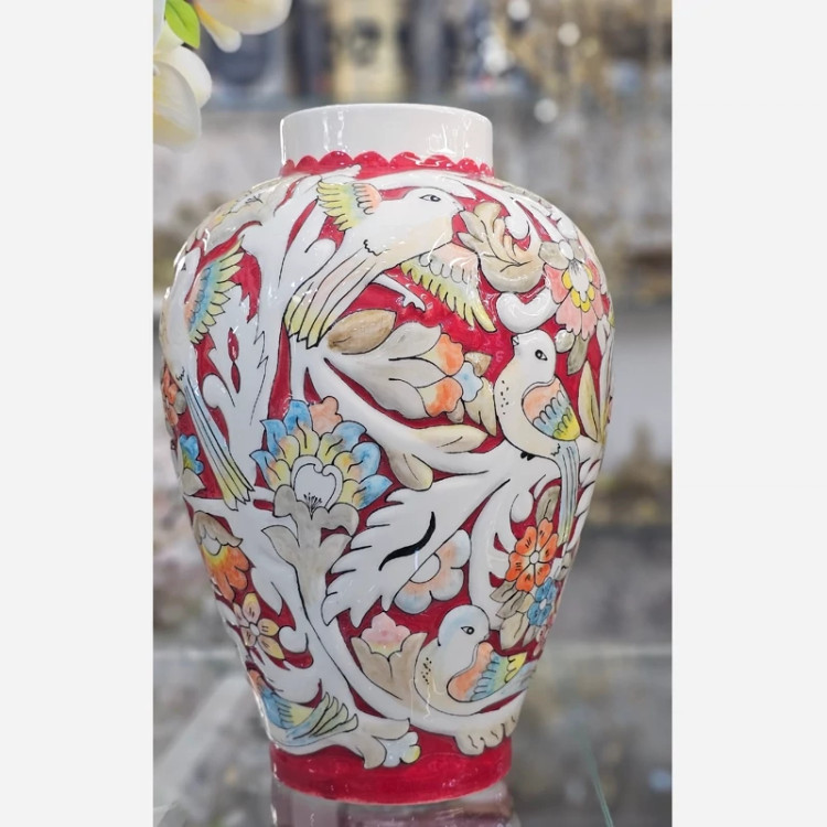 گلدان سرامیکی گلمرغی طرح برجسته ارتفاع ۵۰ در رنگبندی