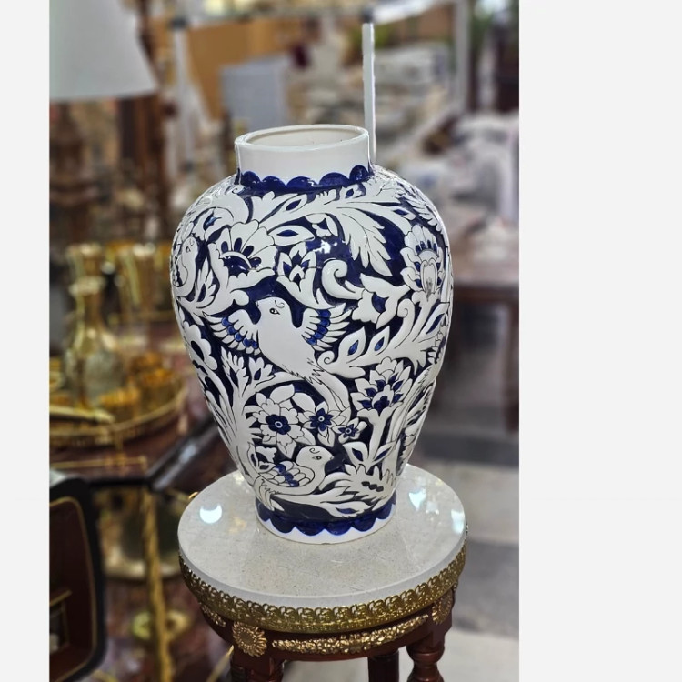 گلدان سرامیکی گلمرغی طرح برجسته ارتفاع ۵۰ در رنگبندی