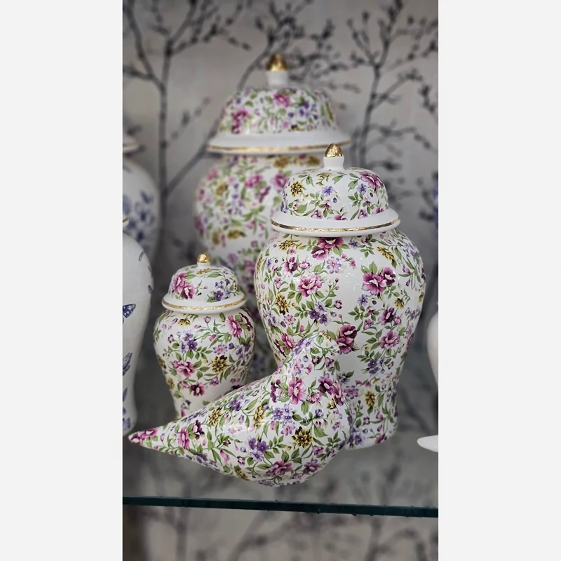 جینجر جار طرح گل رنگی کندی باکس سرامیکی