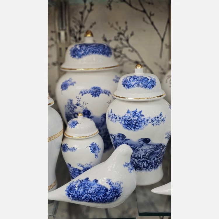 جینجر جار سرامیکی آبی طرح فرشته