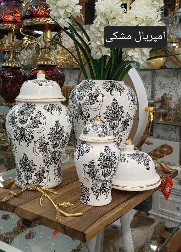 جینحر جار سه سایزی مشکی سفید کلاسیک