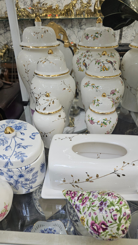 گلدان دوناتی سرامیکی دو عددی طرح خوش طلا