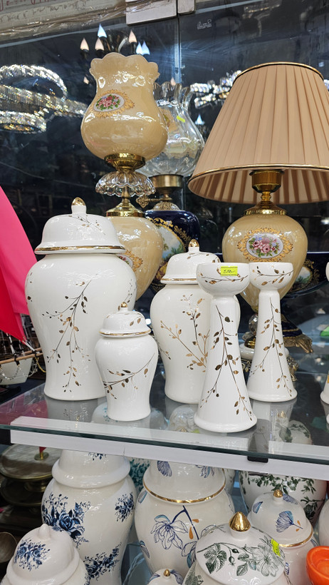گلدان دوناتی سرامیکی دو عددی طرح خوش طلا