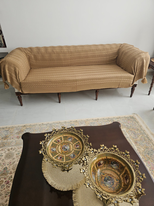 شال مبل طرح مارپیچ نخ اکرولیک ترک سه متری رنگ شکلاتی